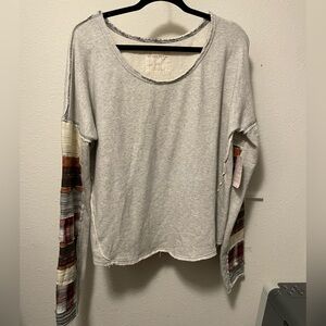 We The Free Patchwork Sleeve Sweater Hippie Boho Slouchy Loose Fit Large NWT